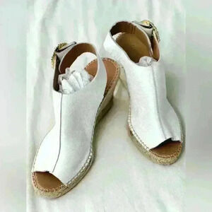 Maypol Women’s Leather Buckle Rhinestone Wedge  Sandals Size 39 or US 8/8.5